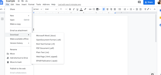 How to save your Google Doc as a Word document or PDF file.