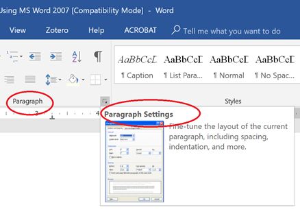 Paragraph settings pane.