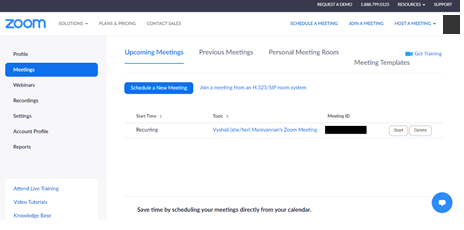 Zoom "Meetings" landing page.