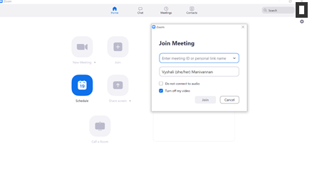 Zoom desktop client landing page and "Join Meeting" option.